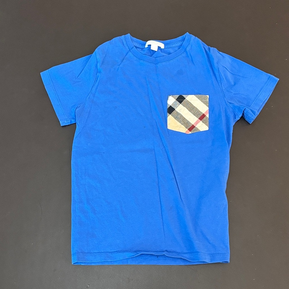 Burberry Bright Blue Kids Tee with Signature Plaid Pocket